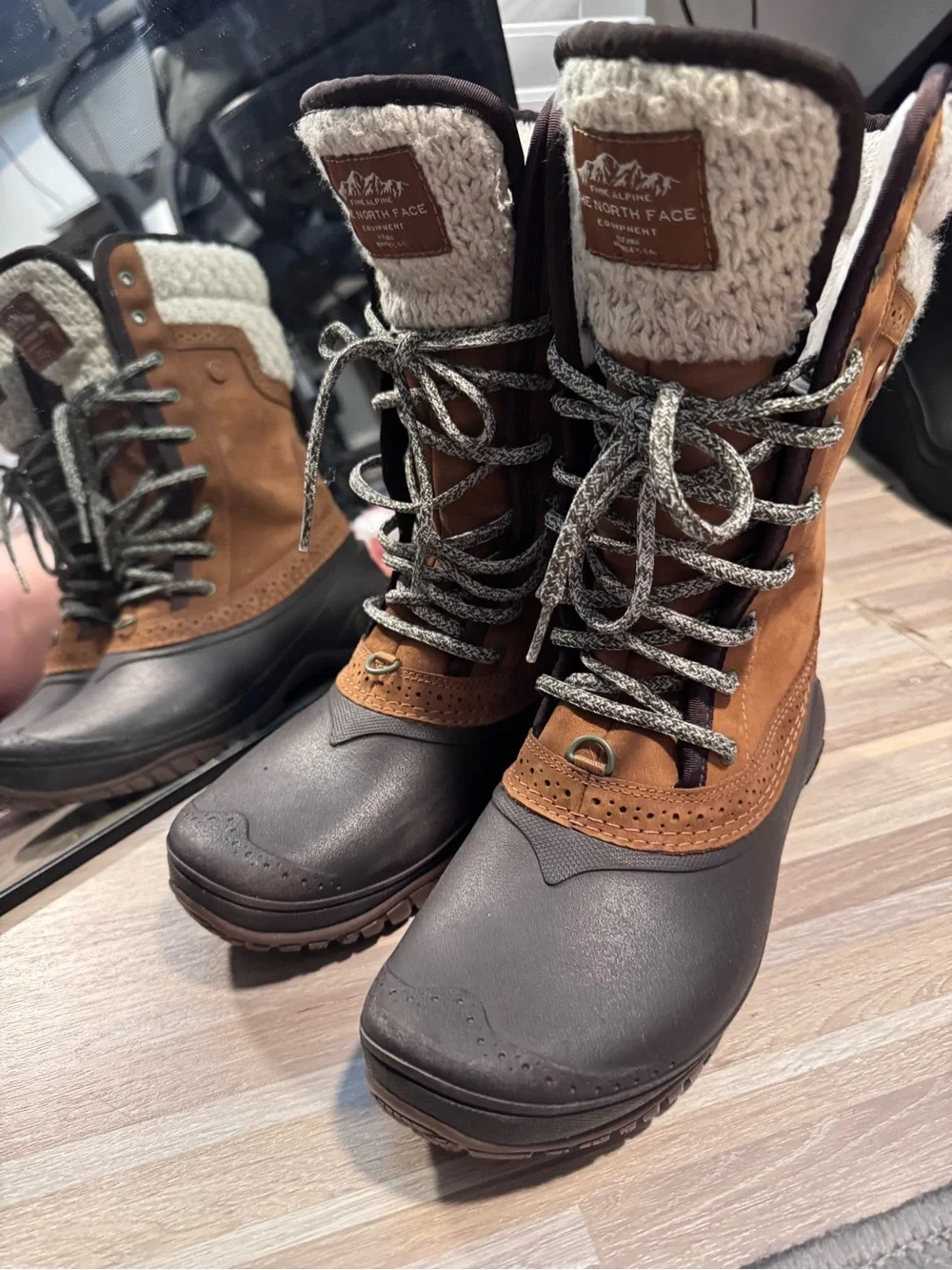 The North Face Men’s Brown Hiking Boots with Olive Tread Accents